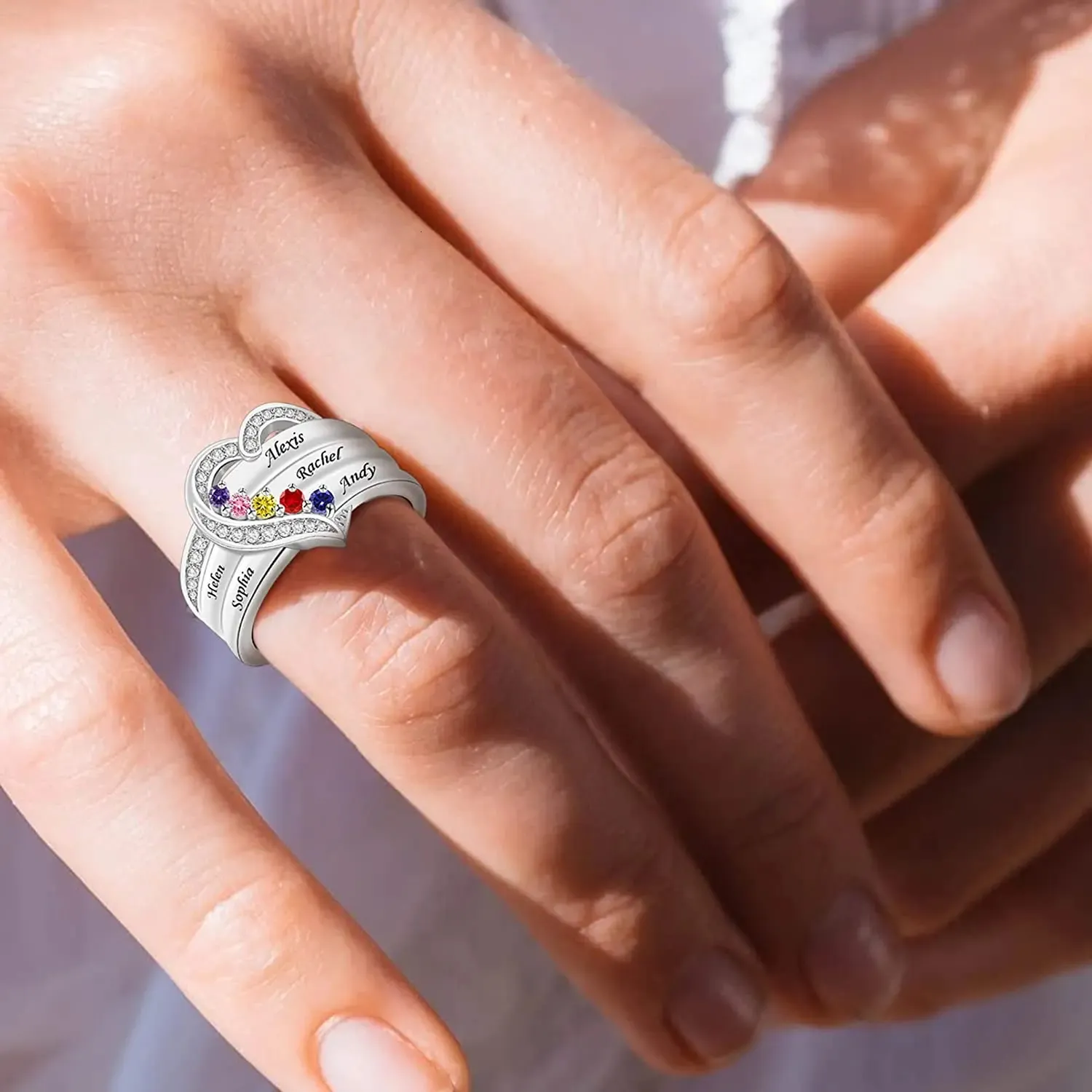 Unique Mothers 10K,14K,18K Gold Family Birthstone Ring, Gold