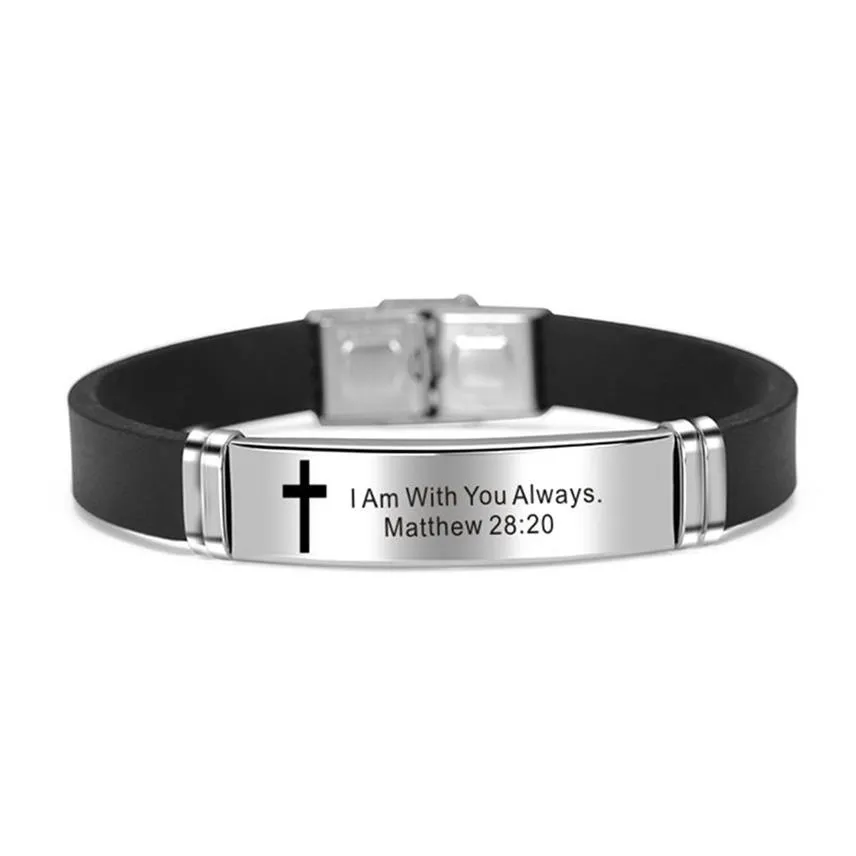 Bracelet en croix pour hommes, bracelet religieux chrétien, citation des écritures de Jésus, verset de la Bible, inspirant la foi, bijoux en Silicone, cadeau 2257