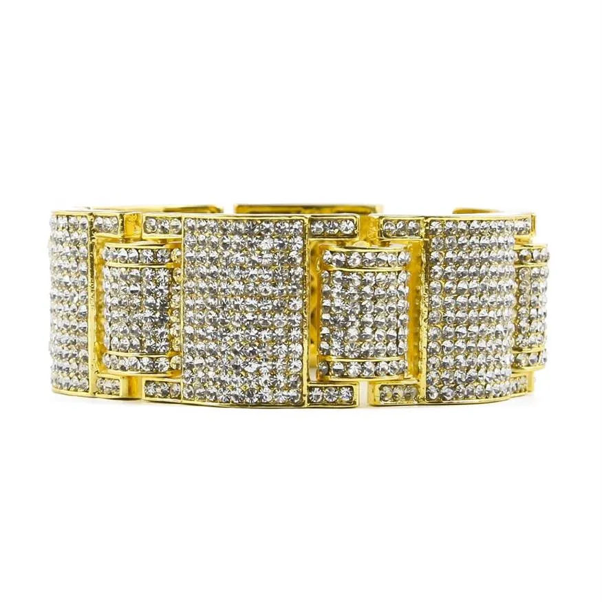 14k Gold Silve Iced Out Gesimuleerde Diamond Micro Pave Bling Bling Hip Hop Armband voor heren205S