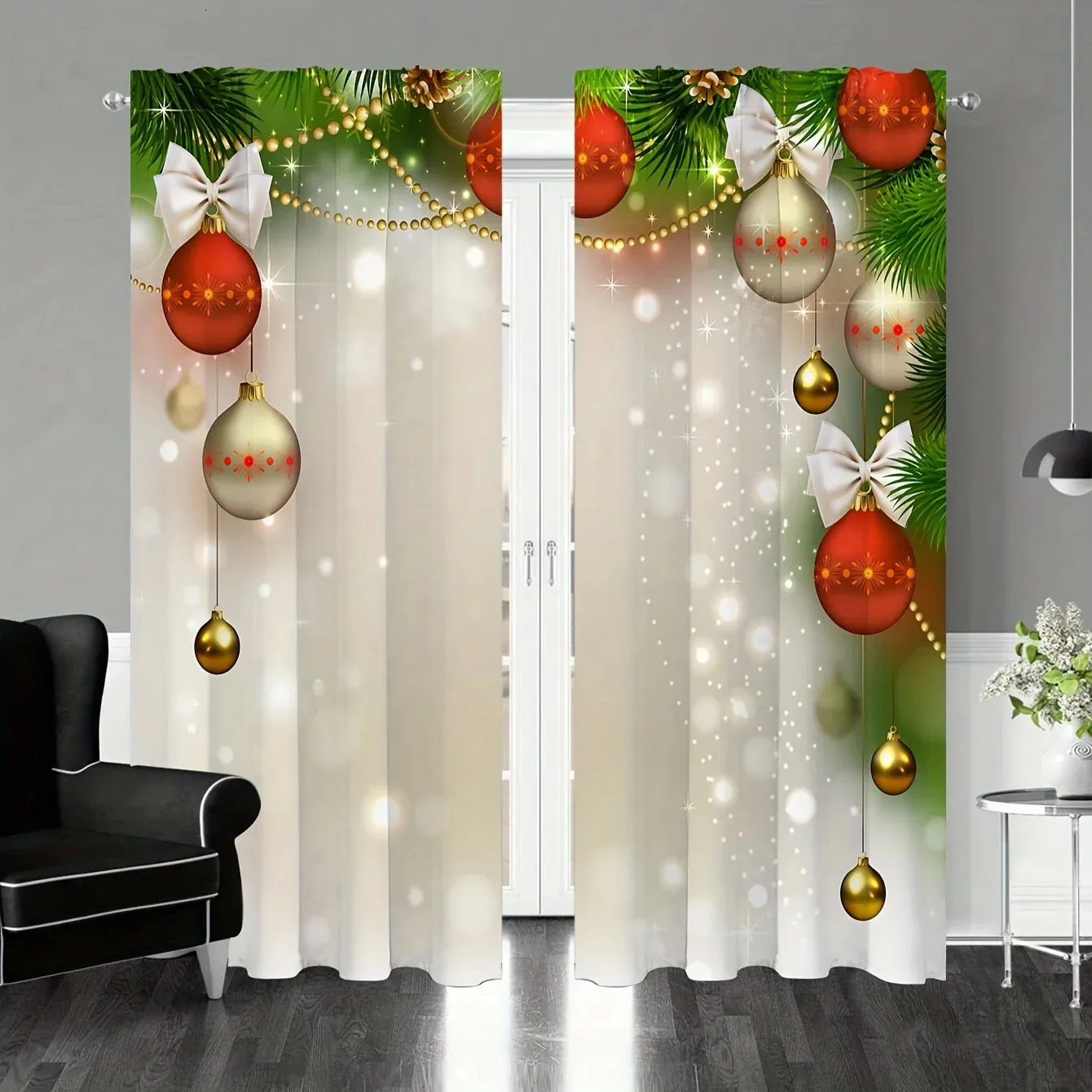 Kurtyna 2pcs Wesołych świątecznych zasłon choinek Wzór Choin -Dom Home Curtain Pocket Półprzewajne zasłony okienne do salonu 231213