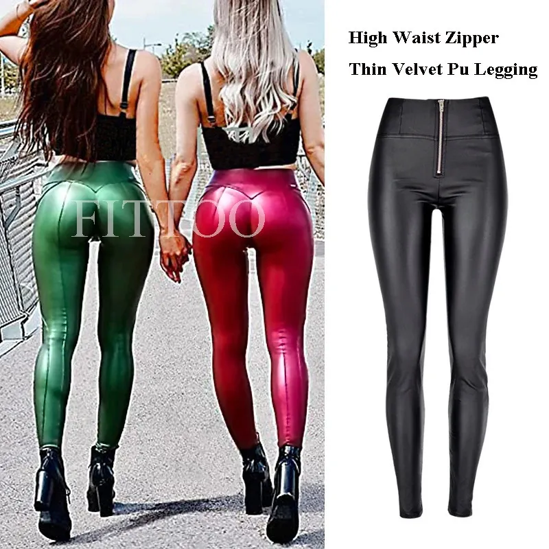 Leggings Femmes Mode Zipper Femmes Pu Legging Taille Haute Push Up Pantalon En Cuir Slim Extensible Jeggings Femme Chaud Long Pantalon Sexy Leggins 231214