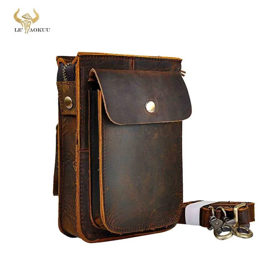Crazy Horse Leather Multifunction Casual Daily Fashion Small Messenger One Shoulder Bag Designer Taille Belt Bag Telefoon Pouch 021 MX329I