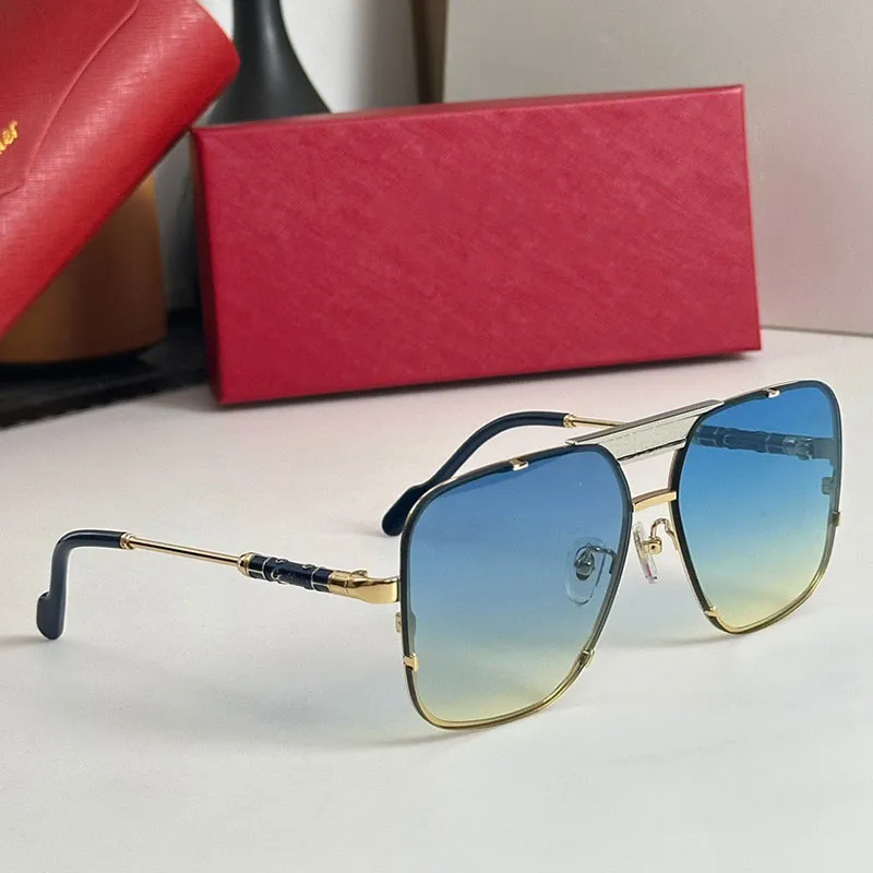 High End Mens Marka luksusowa marka okularów przeciwsłonecznych dla męskich kobiet blue metalowe nogi gradient Blue Soczewki Uv400 Rekalowe okulary przeciwsłoneczne CT0437 z oryginalnym pudełkiem