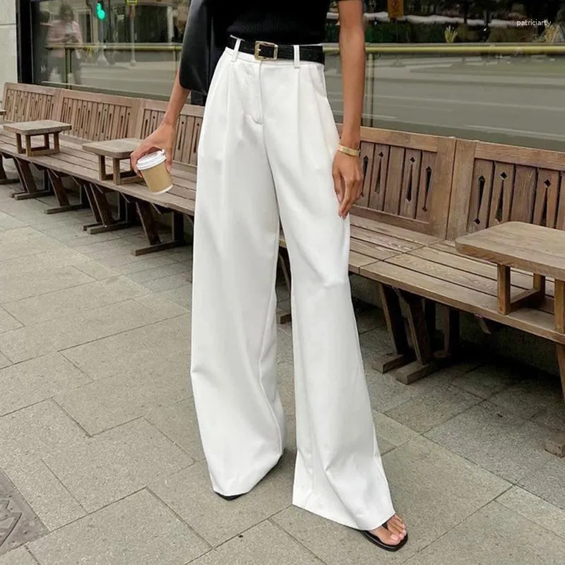 Calças femininas Alieneon Widel Perna Casual Cintura Alta Mulheres Coreanas Calças de Rua Sólida Branco Vintage Moda Pantalon Mujer Escritório