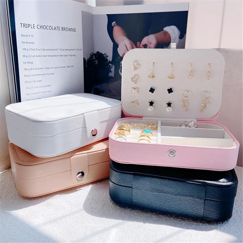 Jewelry Pouches Double Layer Packaging Box Ear Rings Storage Organizer Bracelet Necklace Display Case Button Leather Zipper Gift Boxes