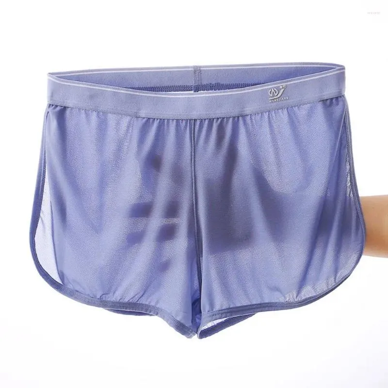 Underpants homens arro shorts boxer ultra sheer malha casa calças esportes fitness simples hombre nightwear lingerie canto plano