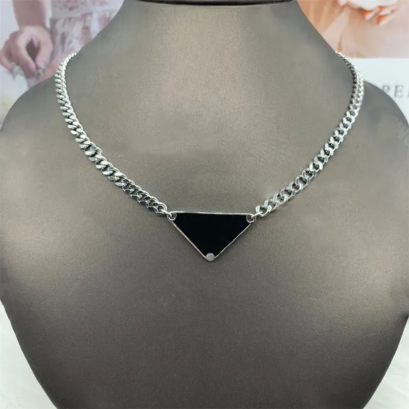 Designer silver color mens necklace women triangle letters love trendy punk men cool street womens pendants necklaces ladies chains luxury jewlery