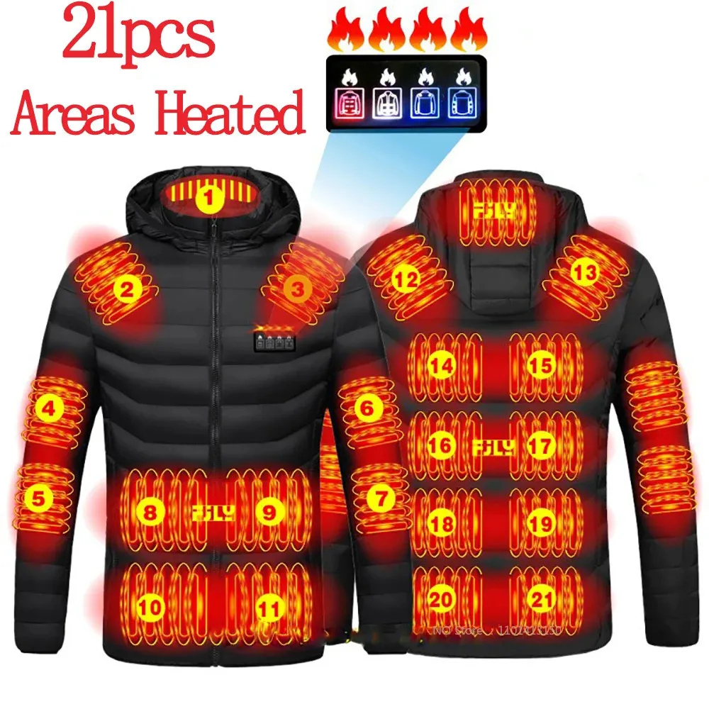 Herren Daunenparkas 21 Bereiche beheizte Jacke Herrenjacke beheizte Winterfrauen elektrische USB-Heizung taktische Jacke Mann Thermoweste Körperwärmer Mantel 231213