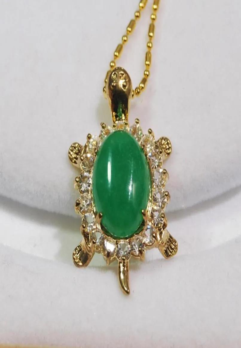Incrustación de cristal 12x16mm Colgante de tortuga de jade verde ovalado natural 22x35mm Necklaceltltlt 8935180