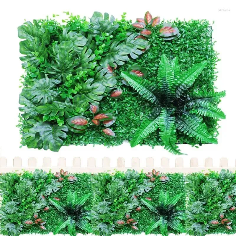 Decorative Flowers Artificial Grass Wall Panels 15.7x23.6 In Ivy Hedge Green Leaf Fence For Greenery Privacy Screen Panel