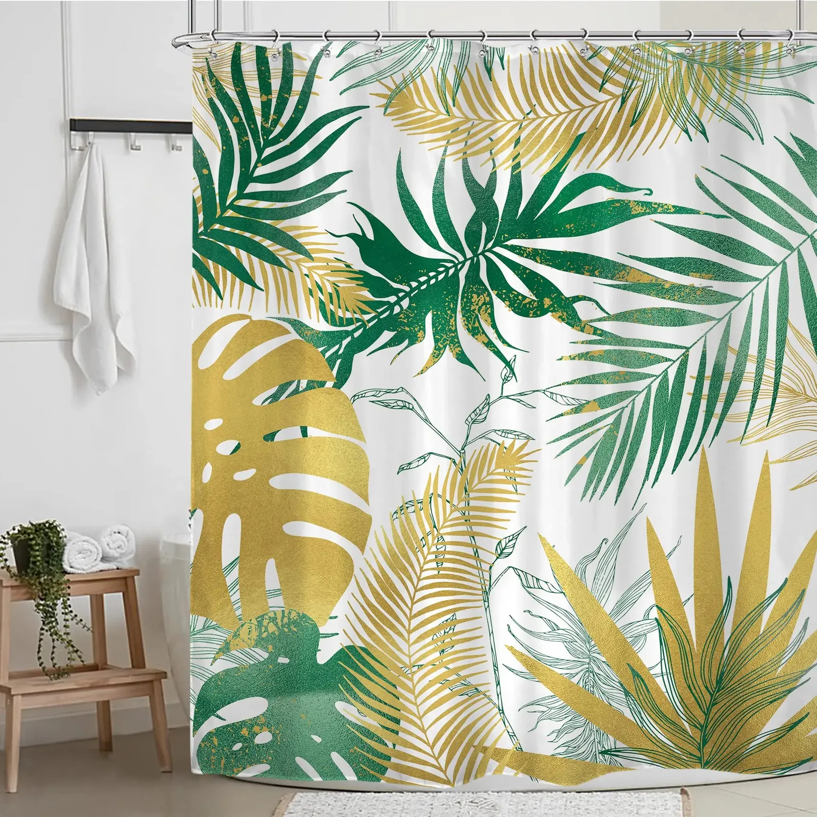 AWERT Tenda Doccia Tropicale 105x160cm - Stampa Giungla Con Foglie Di Palma, Impermeabile - Foto 3