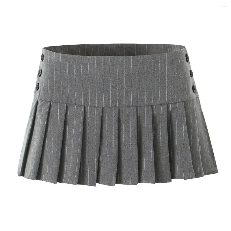 Spódnice mini spódnica Y2K Ubrania Kawaii Koreańska moda w paski dla kobiet szare kobiety plisowane mikro z guzikami