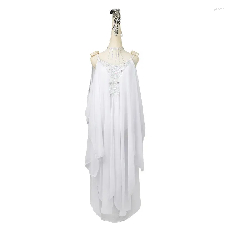 Stage Wear Branco Vestido Latino Dança Top Mulheres Dancewear Saia Ballroom Kpop Traje Mulher Linha Figura Patinação Vestidos Meninas