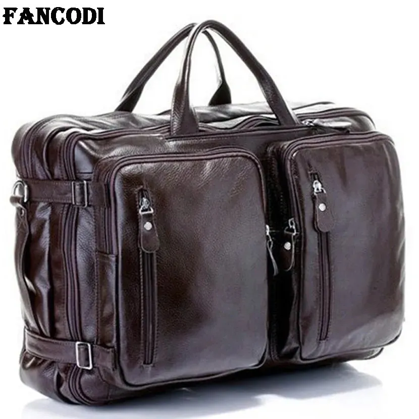 Sacs polochons Mode multi-fonction pleine fleur en cuir véritable sac de voyage hommes en cuir bagages sac de voyage sac de sport grand fourre-tout sac de week-end 231214