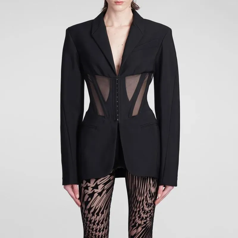 Vestes pour femmes Corset Style Chic et élégant Femme Veste Mode Sexy See-through Mesh Taille Manteau