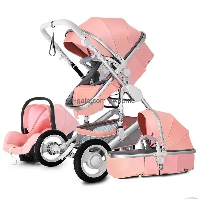 Strollers# High Landscape Baby Stroller 3 In 1 Mom Luxury Travel Pram Carriage Basket Car Seat And Carrito Drop Delivery Baby, Kids Ma Dhhjf