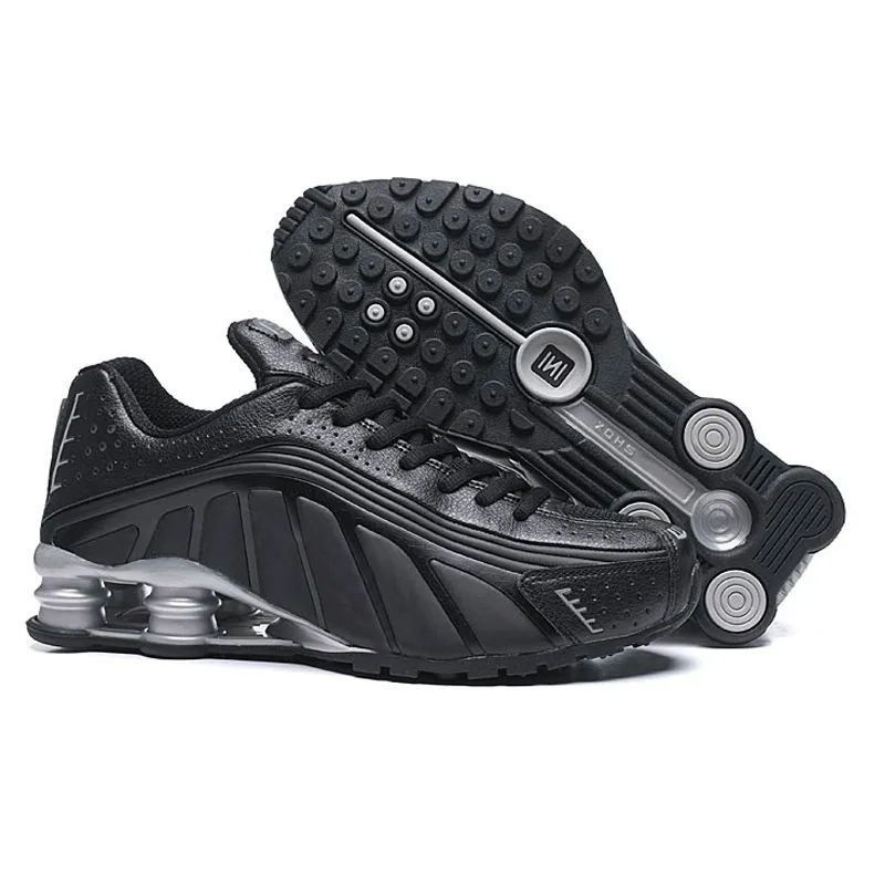 R4 Shox Tl Men Running Shoes Triple Black White Midnight Navy