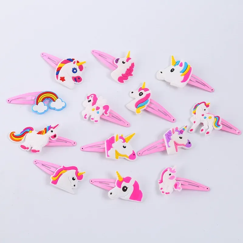Cute Girls cartoon horse Clip Baby Kids Barrettes PVC BB Pink Hairpins Children Hair Accessories Lovely Gifts Decor M2216
