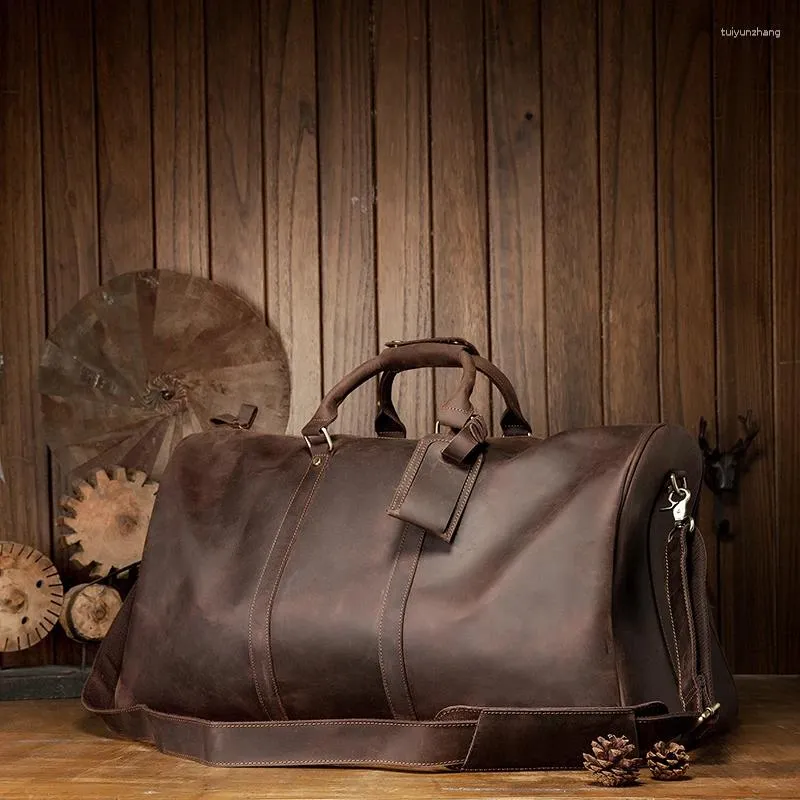 Porte-documents Vintage en cuir de vache pour hommes, porte-documents de bureau en cuir véritable, sac à bandoulière souple, fait à la main, grande capacité, sac à main pour ordinateur portable