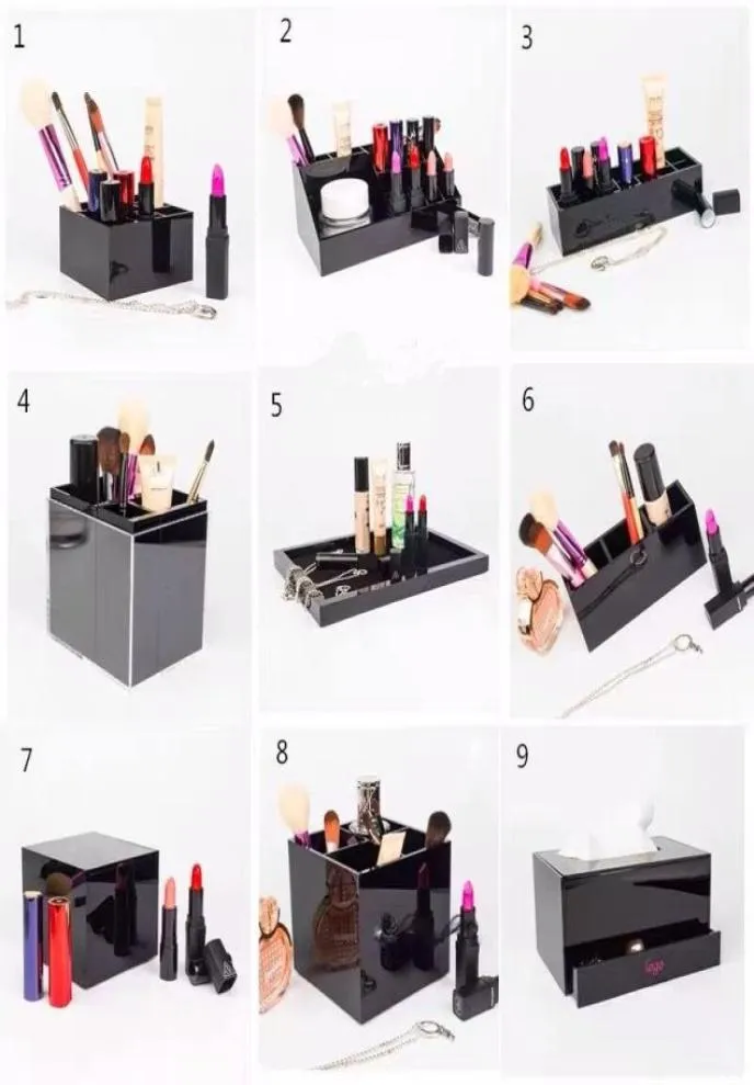 Klassisk akrylsmakeup box kosmetisk hållare Desktop Mirror Makeup Tools Lipstick smycken förvaringsbricka vävnadslåda för bröllopsbox3970539