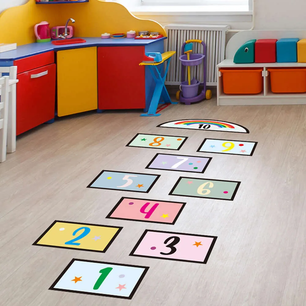 Números dos desenhos animados hopscotch jogo piso adesivos quarto adolescente adesivos de parede para quarto das crianças menino menina quarto adesivos decorativos decoração pvc