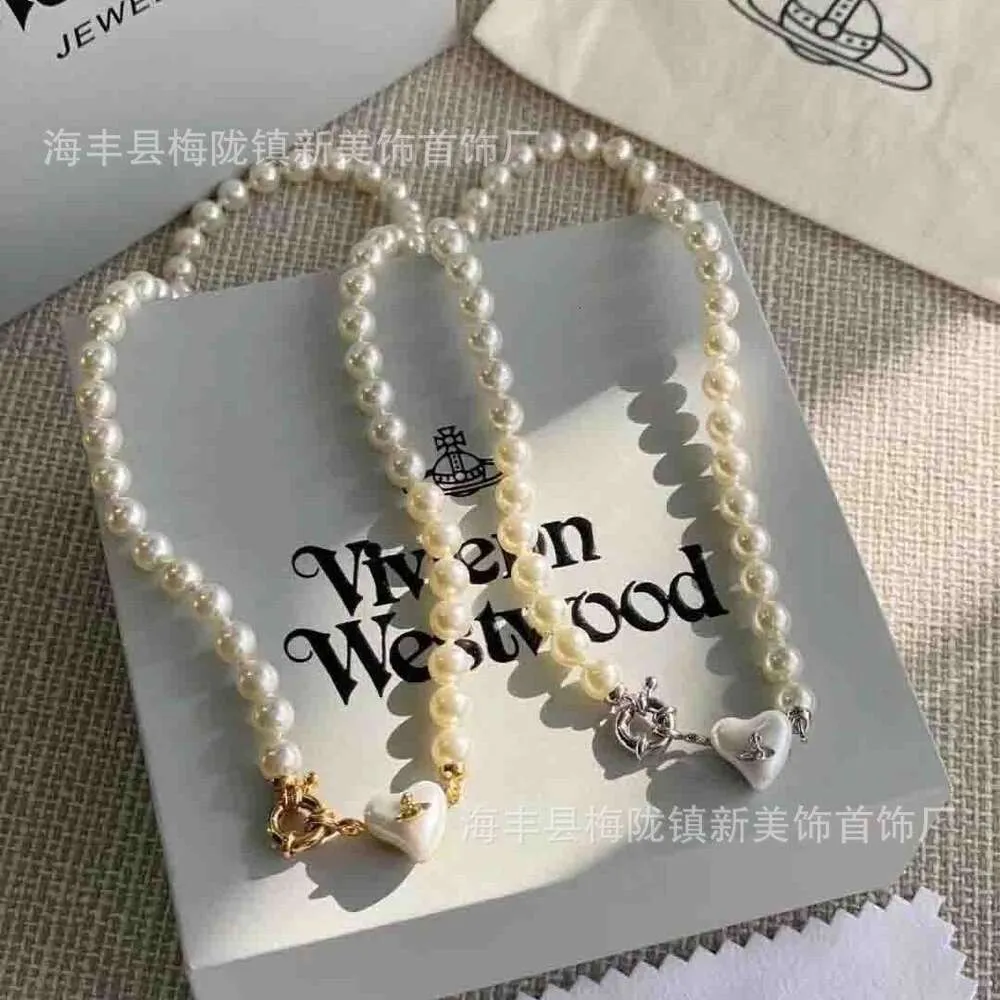 Empress Dowager Saturn Love Pearl French Necklace Light Luxury Girl Versatile Harts Peach Heart Collar Chain Chain