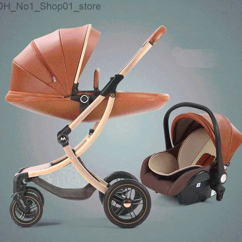 Poussettes # Poussettes Poussette de bébé de luxe 3 en 1 chariot avec siège auto coquille d'oeuf né en cuir haute Landscapetrollers05 Q231215