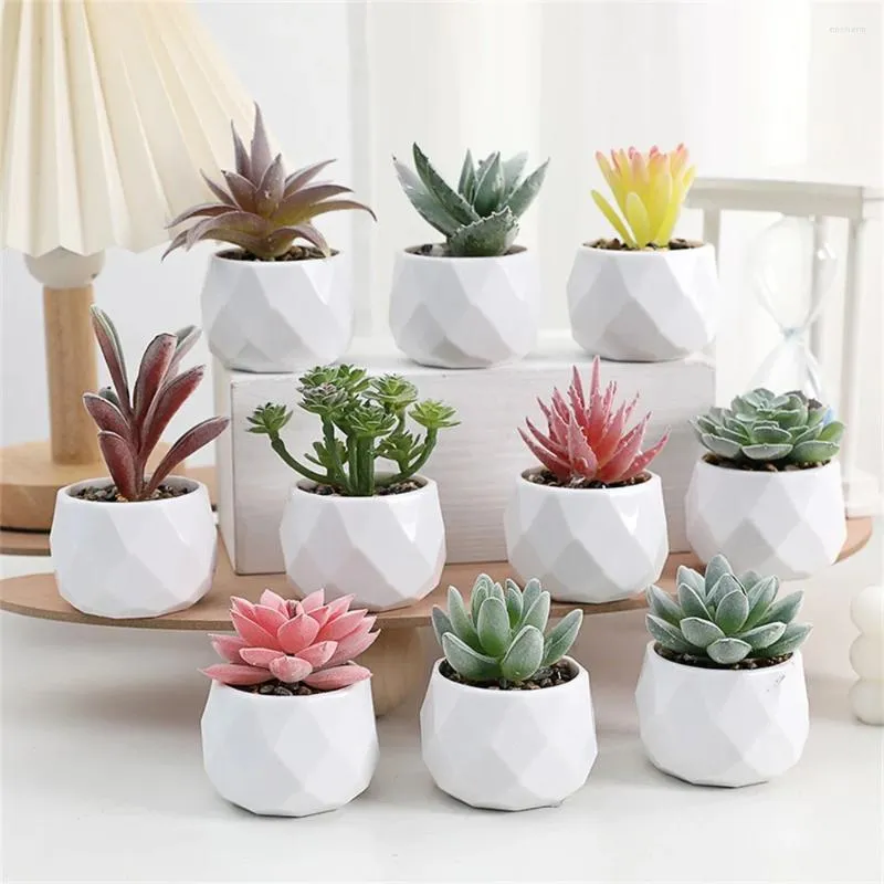 Decorative Flowers Artificial Flocking Succulents Ornaments Simulated Green Plants Mini Cute Potted Office Desktop Bonsai Decorations