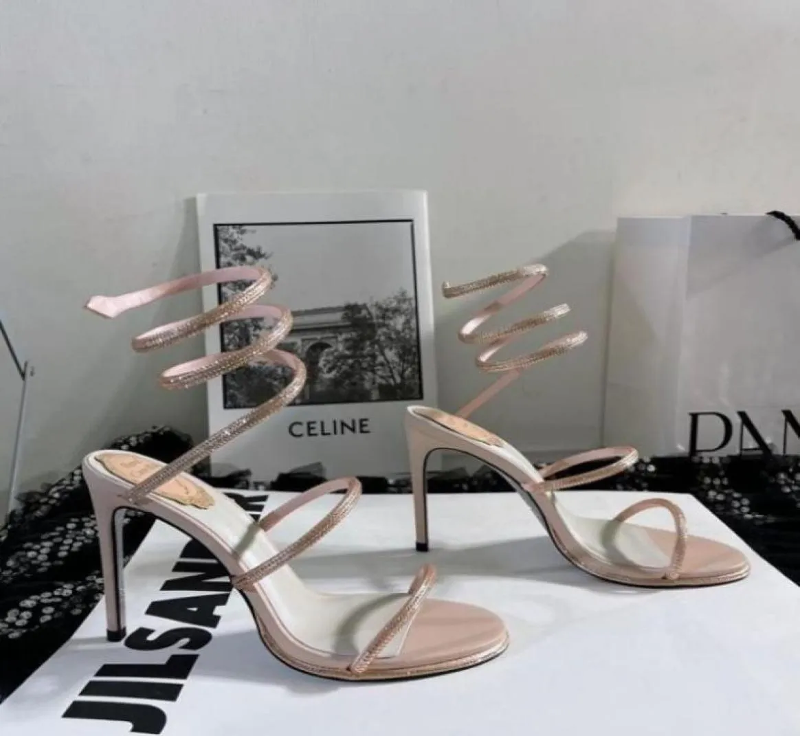 RENE CAOVILLA Cleo Open Toe Sandals Crystal Embellished Spiral
