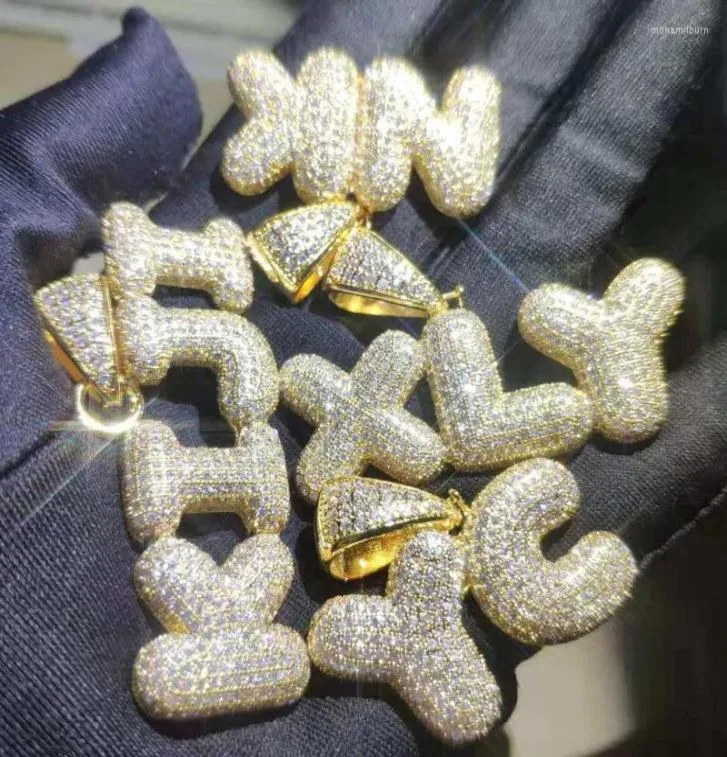 Colliers de pendentif 26 initiales Chaîne de lettres de bulles personnalisées pour hommes Femmes Gold Color Cumbic Zircon Hop Charm BielryPendant 9573258