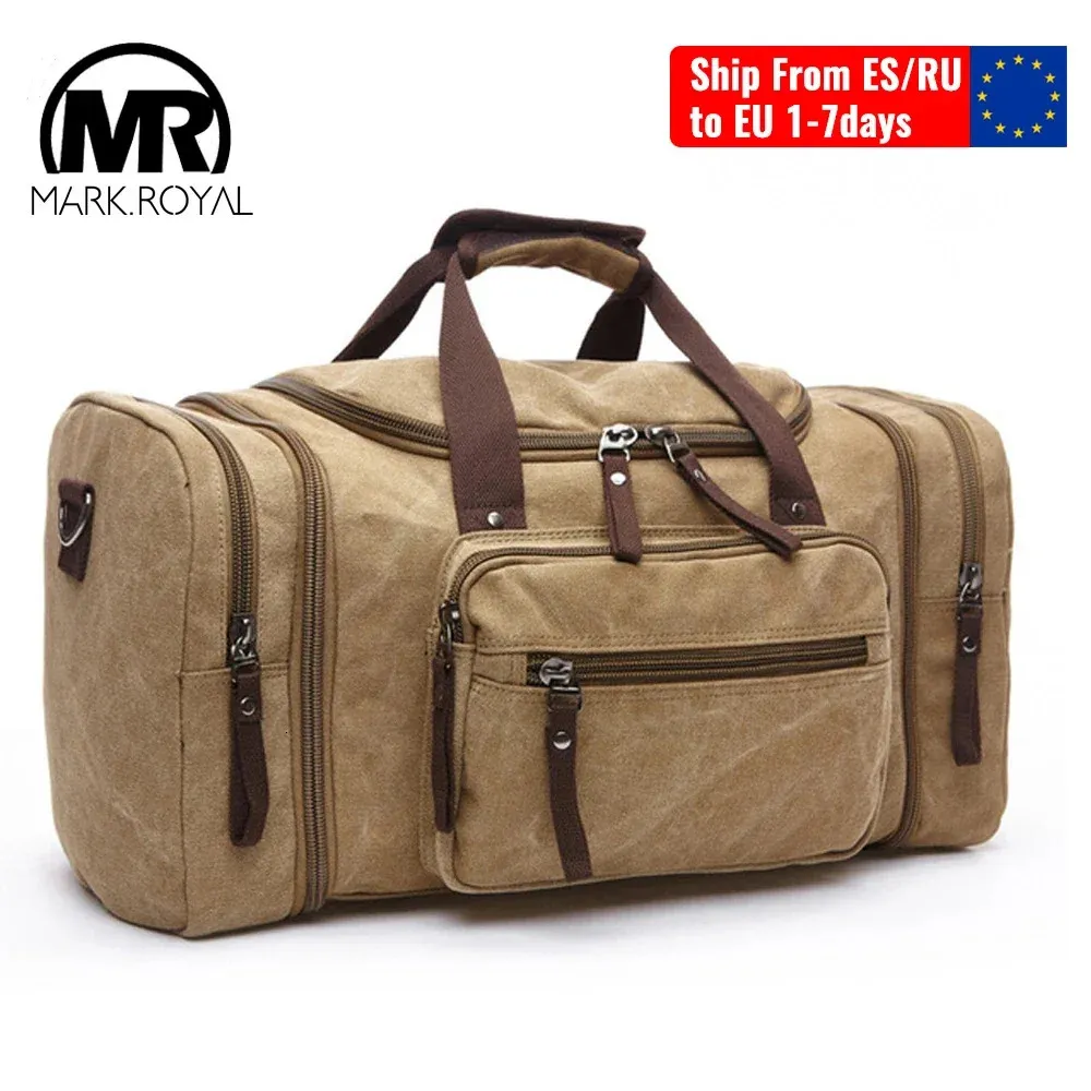 Duffel Påsar Markroyal Mens Canvas Travel Duffel Manlig stor kapacitet Rese påsar Travel Tote Carry On Crossbody Bag Overnight Drop 231214