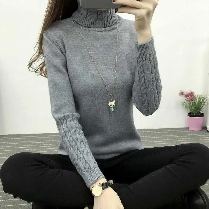 Chandails pour femmes Automne et hiver nouveaux vêtements pour femmes coréen pull à col haut sous-vêtement pour femmes manches torsadées épaissi mince tricot