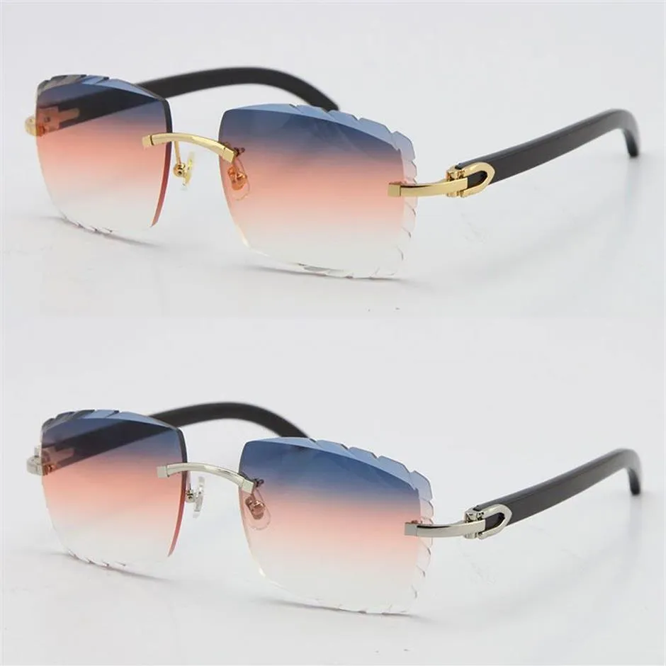 بيع 3524012 Rimless الأصلي الأسود بوفالو قرن نظارة شمسية نحت عدسة للجنسين نظارات القيادة C الديكور الذهب الإطار المعدني E253Z