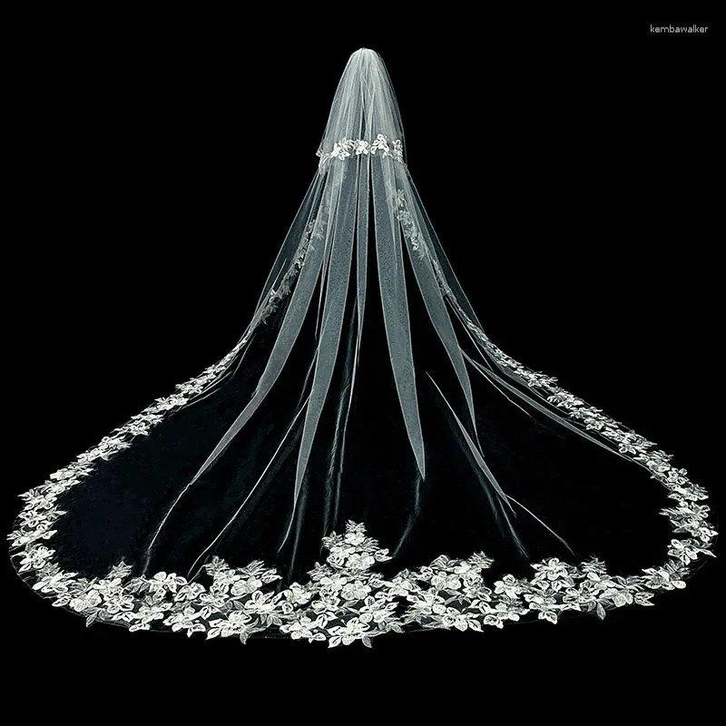 Bridal Veils 2T Wedding For Bride Lace Appliques 4.3 Meters Long Cathedral Length Tulle Veil With Comb Hair Accessories