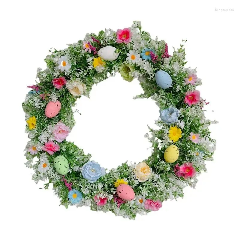 Decorative Flowers Spring Wreath Colorful Eggs Front Door Decor Farmhouse Window Hangings Decorations Easter Day