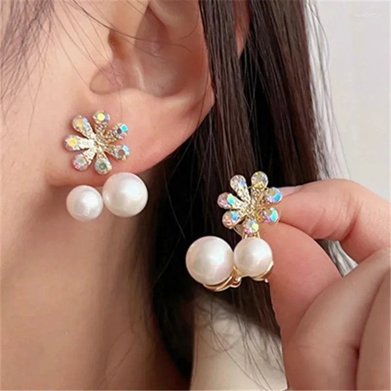 Stud Earrings Cute Flower Pearl For Women Beautiful Fashion Charming Front And Back Earings Wholesale