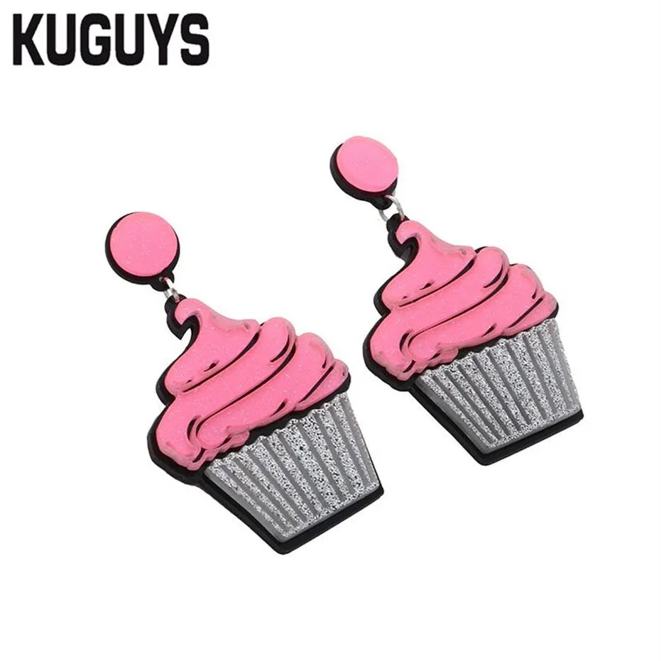 KUGUYS – boucles d'oreilles en acrylique rose pour femmes, bijoux à la mode, goutte d'eau, gâteau, tendance, Dangle, 256b