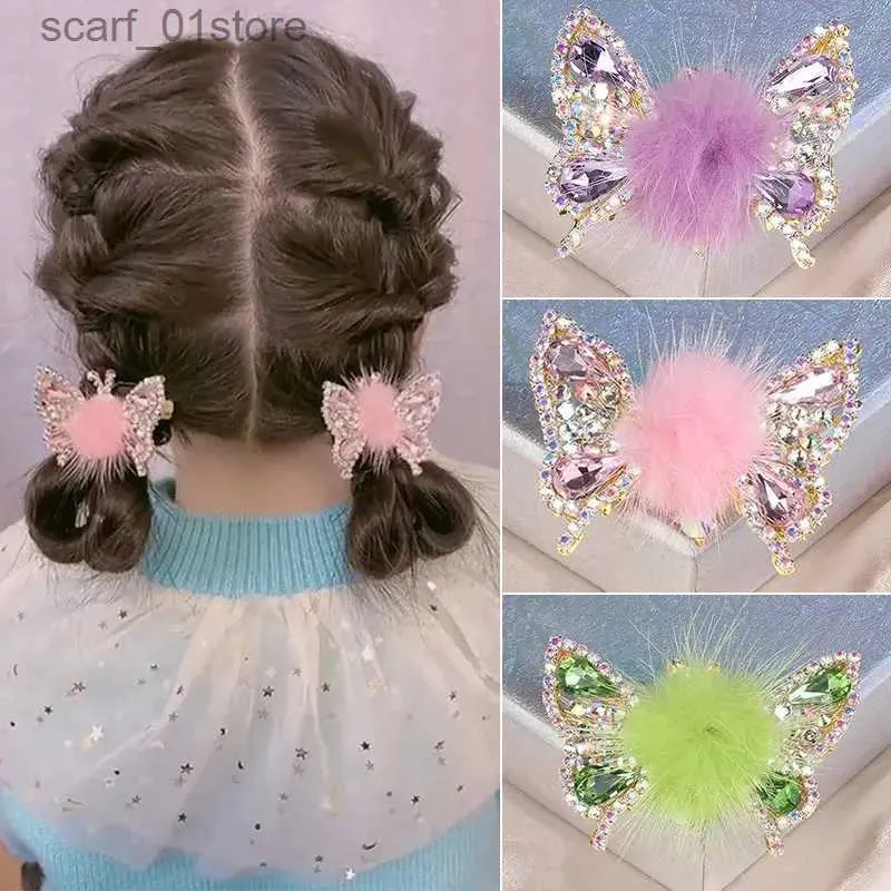 Headwear Hair Accessories 3D Movable Butterfly Hairpin Elegant Rhinestone Hair Clips For Women Fur Ball Barrettes Hair Clip Headwear Hair AccessoriesL231214