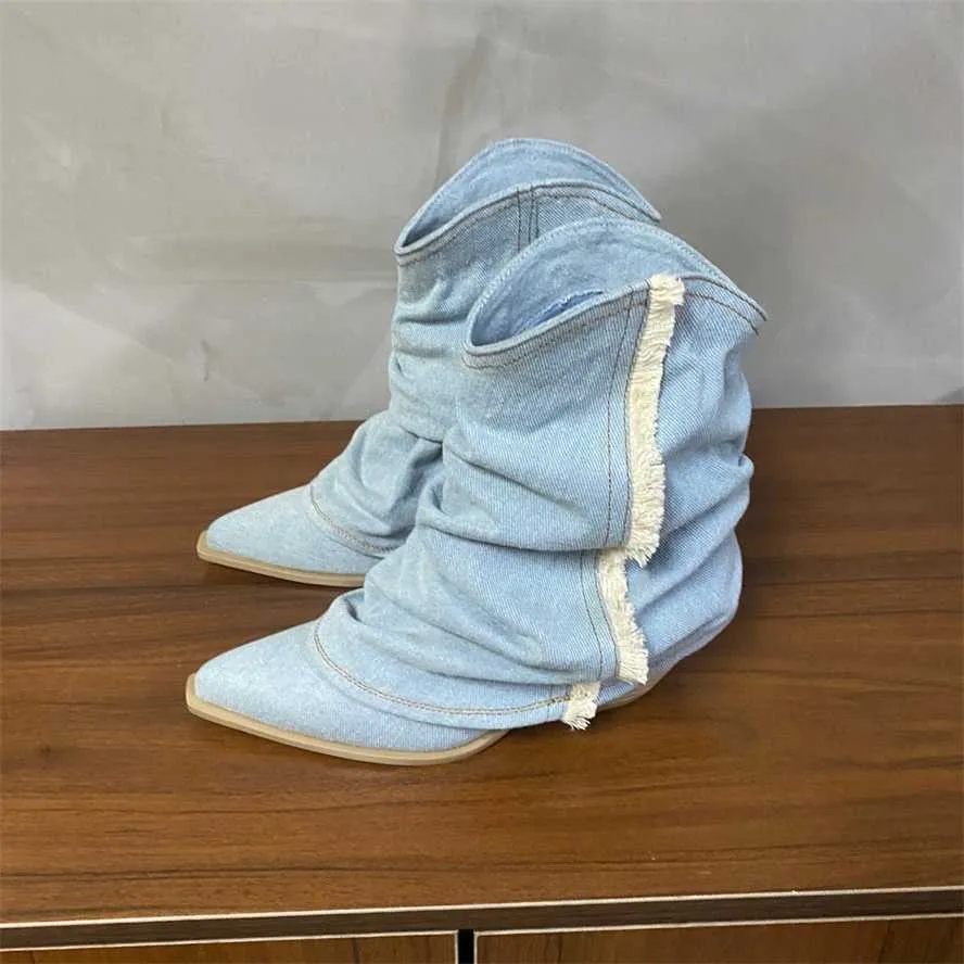 Bottes de cowboy à pampilles et bottines, nouvelle botte de Cowboy occidentale, talons épais et pointus, petit pantalon pour femmes, 230830