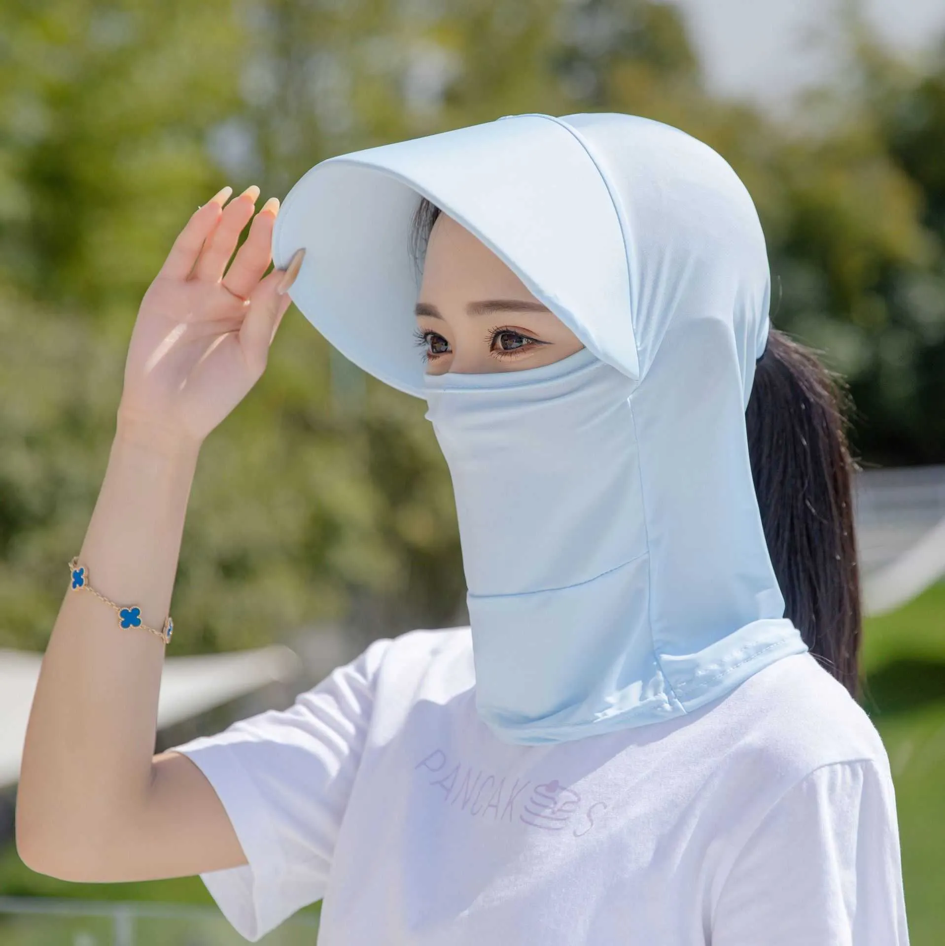 Ice Silk Sunscreen Visor Neck Cap Children's Upgraded Large Hat Brim Light and Breathable Material Windproof Dustproof