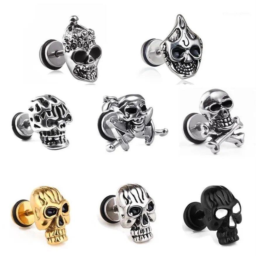 Halloween Horror Skull Stud Coldings Biżuter Męskie przebijanie szkieletu ze stali nierdzewnej Szkieletowy Kolczyki punkowe Biżuteria 1pcs1178p