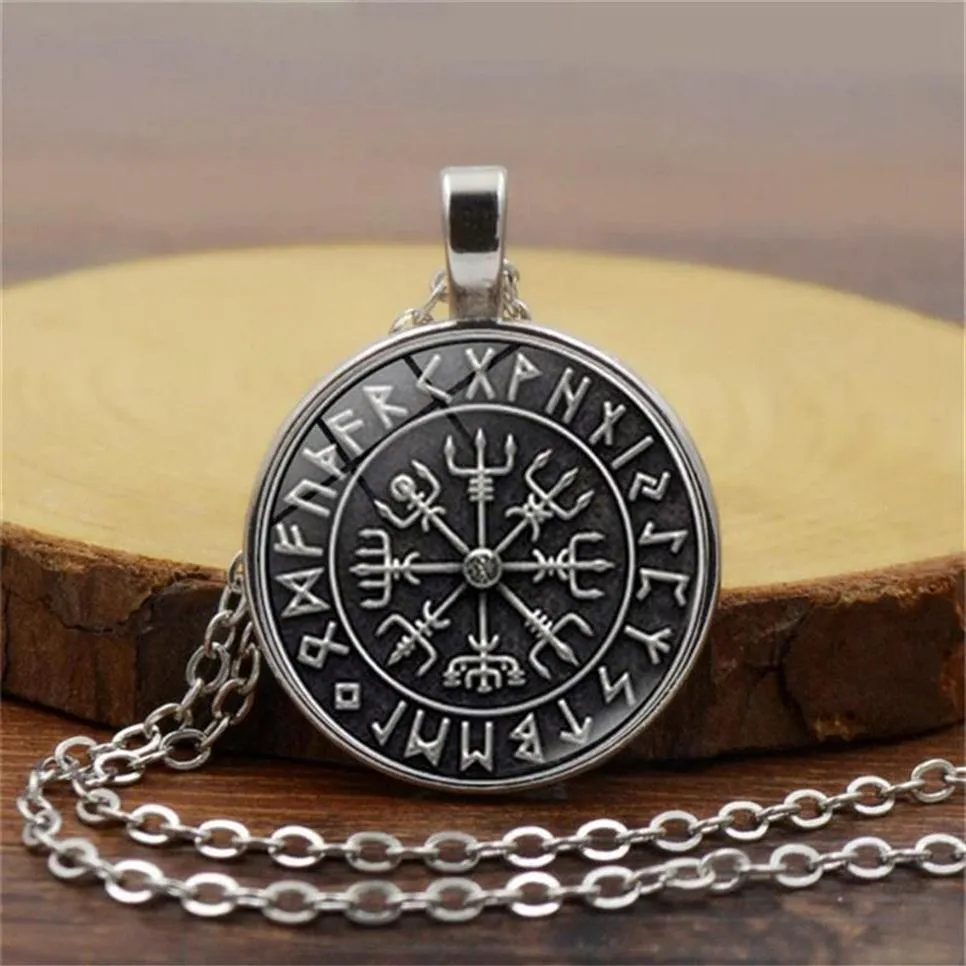 Kolye Kolyeleri Vegvisir Viking Pusula Erkek Kadın Mücevher Savaşçı Sembolü Rune Muska Collier Cam Cabochon Kolye250W