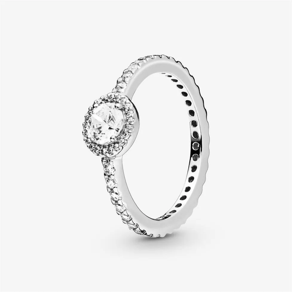 Nytt märke 925 Sterling Silver Classic Sparkle Halo Ring for Women Wedding Rings Fashion Jewelry2045