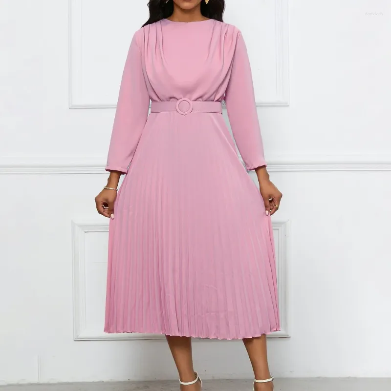 Vestidos casuais Mulheres 2023 Elegante Pretty mais recente europeu American Pleated High Wist Fashion Comuting Of Solid Color Oversize Dress