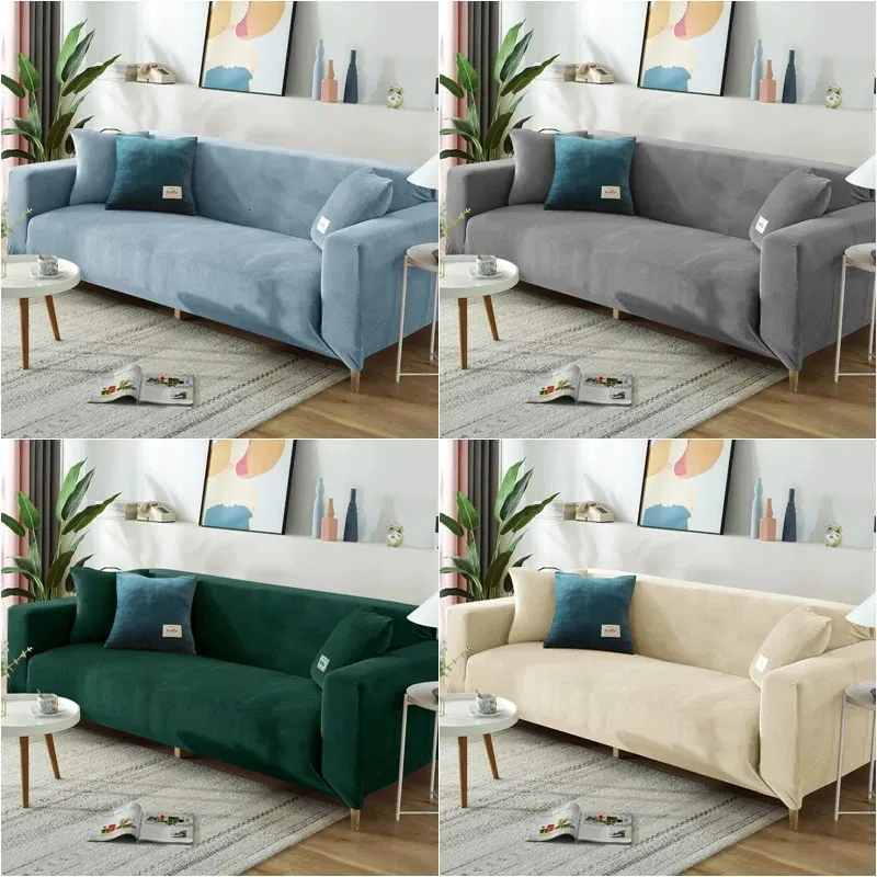 Stollekläder Velvet Plush Sofa Cover Stretch All-Inclusive SOFA Cover för vardagsrummet FUNDA L Form Cat Scratch Armchair Sofa Couch Cover 231213