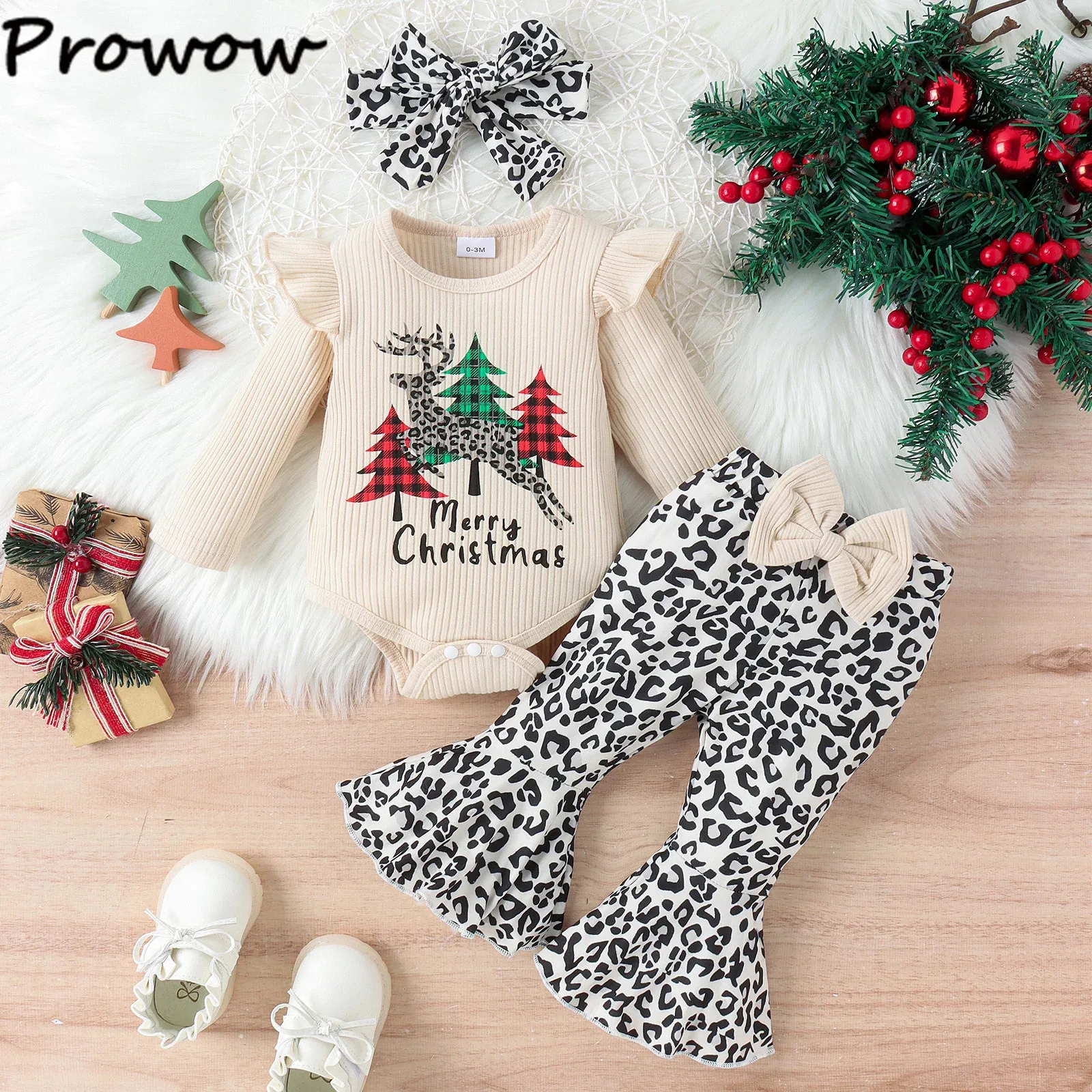 Ensembles de vêtements Prowow 018M My First Christmas Baby Clothing Collants de NoëlPantalon léopard Année de naissance Vêtements Bébé Vêtements de Noël 231214