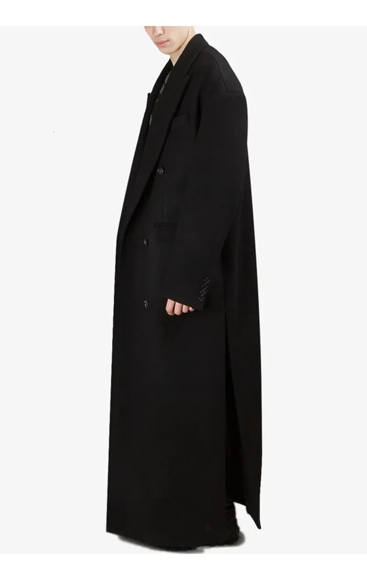 Mens Black Wool Blend Overcoat - Korean Fashion, Oversized