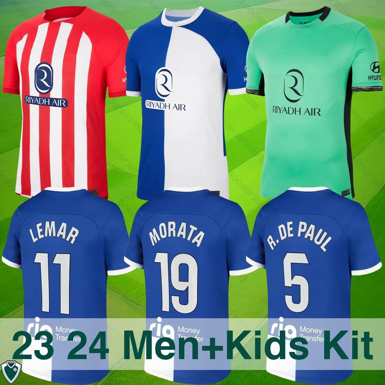 23 24 Atletico Madrids Soccer Jerseys -Lemar, Morata, Rodrigo de Paul Editions.premium dla fanów - dom, wyjazd, trzecia, kolekcja dla dzieci. Opcje dostosowywania różnych rozmiarów