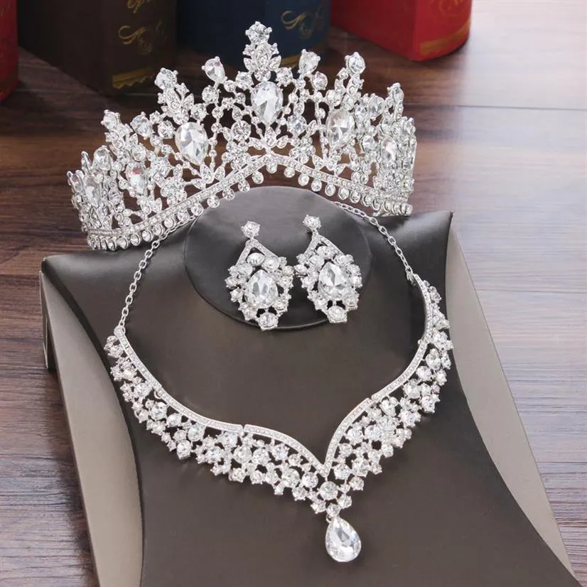 Barokowe kryształowe zrzuty biżuterii mdel pędu rhinestone tiaras koronne kolczyki na pannę młodą ślub Dubai biżuteria set280f