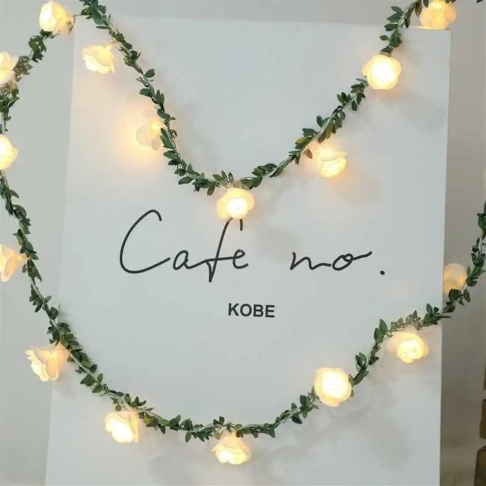 Rose Led Rattan Rose Flower String Light Garland Wedding Decoration Birthday Valentine Day Wedding Flowers Decoration for Wall Y07220J